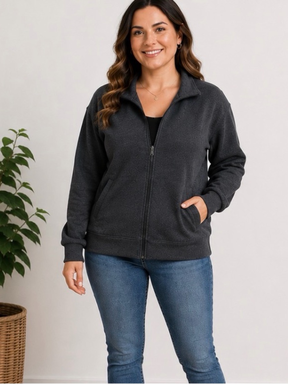 Mondetta Full-Zip Full Zip Lined Sweatshirt - Charcoal Sz M